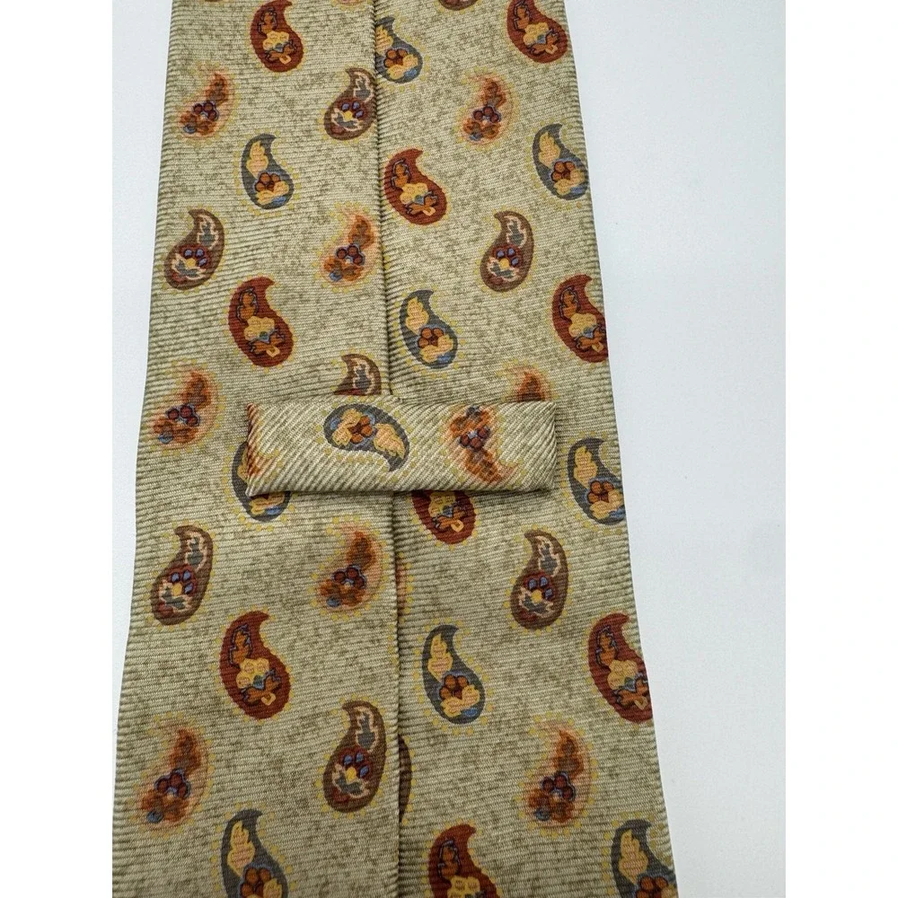 Ermenegildo Zegna‎ Silk Tie Beige Paisley Floral Necktie Made in Italy Luxury